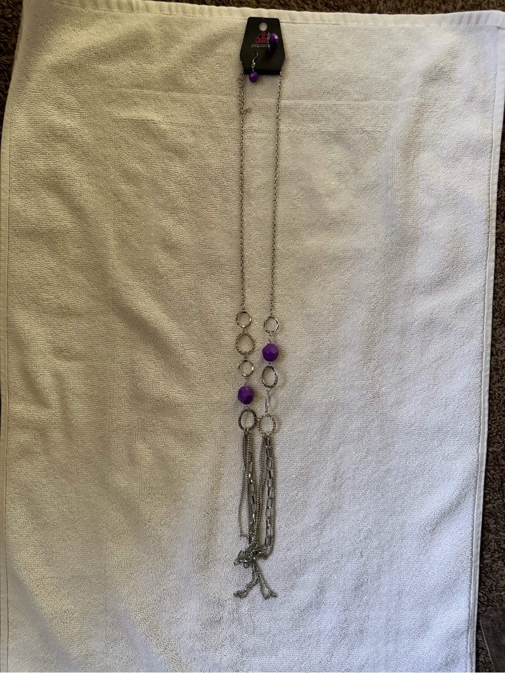 paparazzi Silver-Tone Long Necklace with Purple Bead Accents
